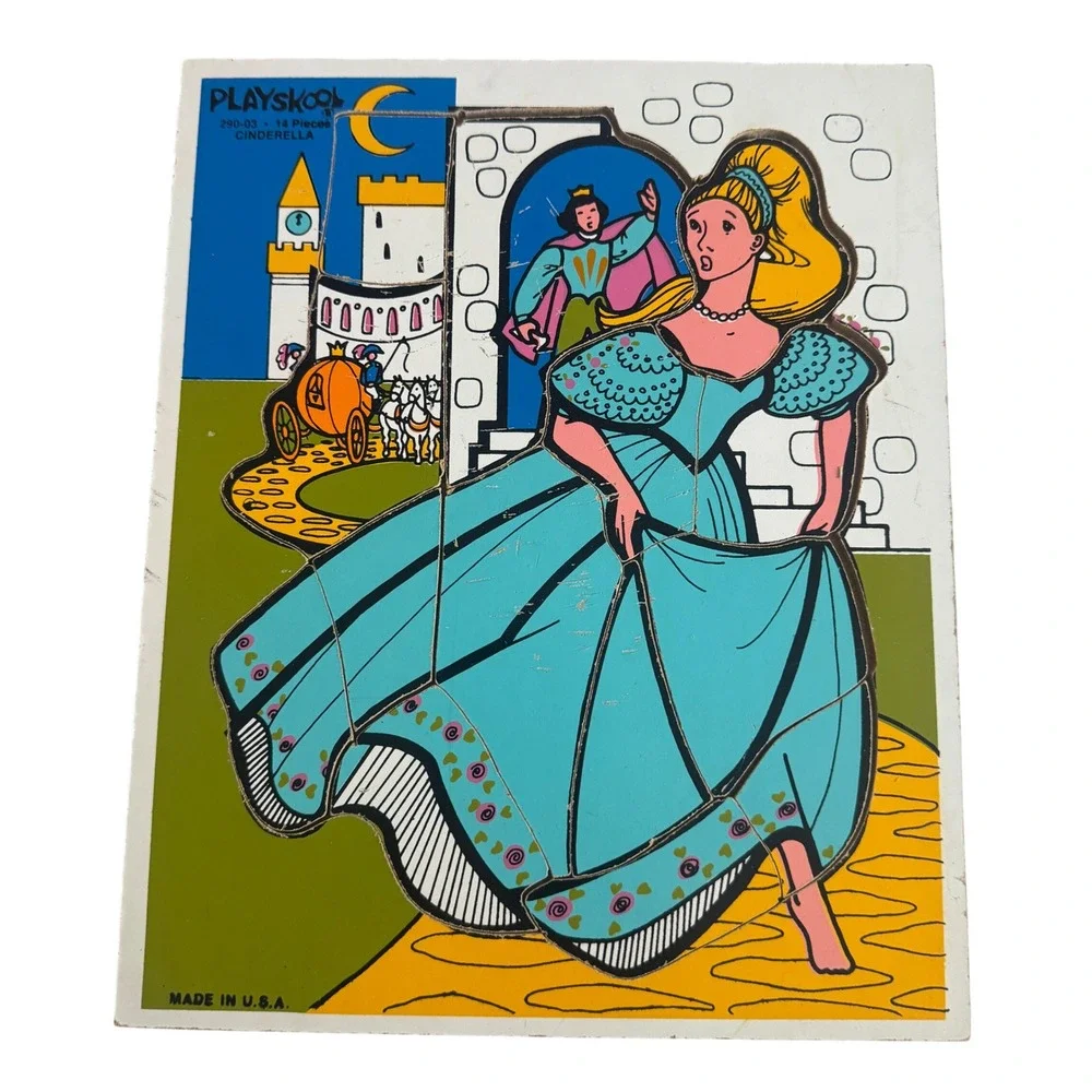 Playskool Cinderella 14 Piece Wooden Jigsaw Puzzle 29003 Made in USA Disney‎